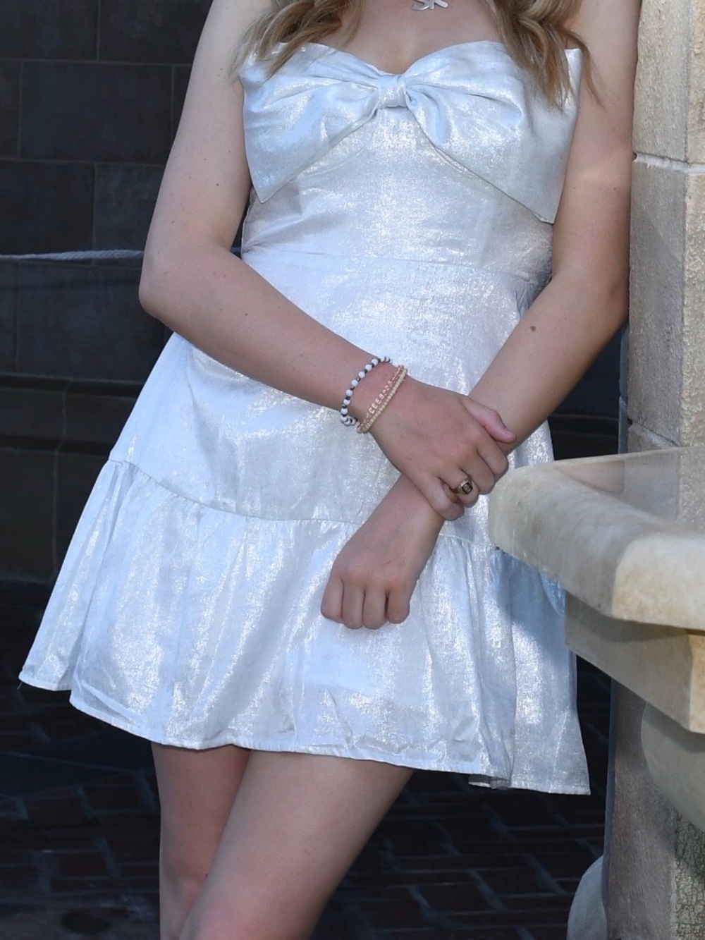 TCEC Strapless Bow-Front Shimmery White Mini Dress
